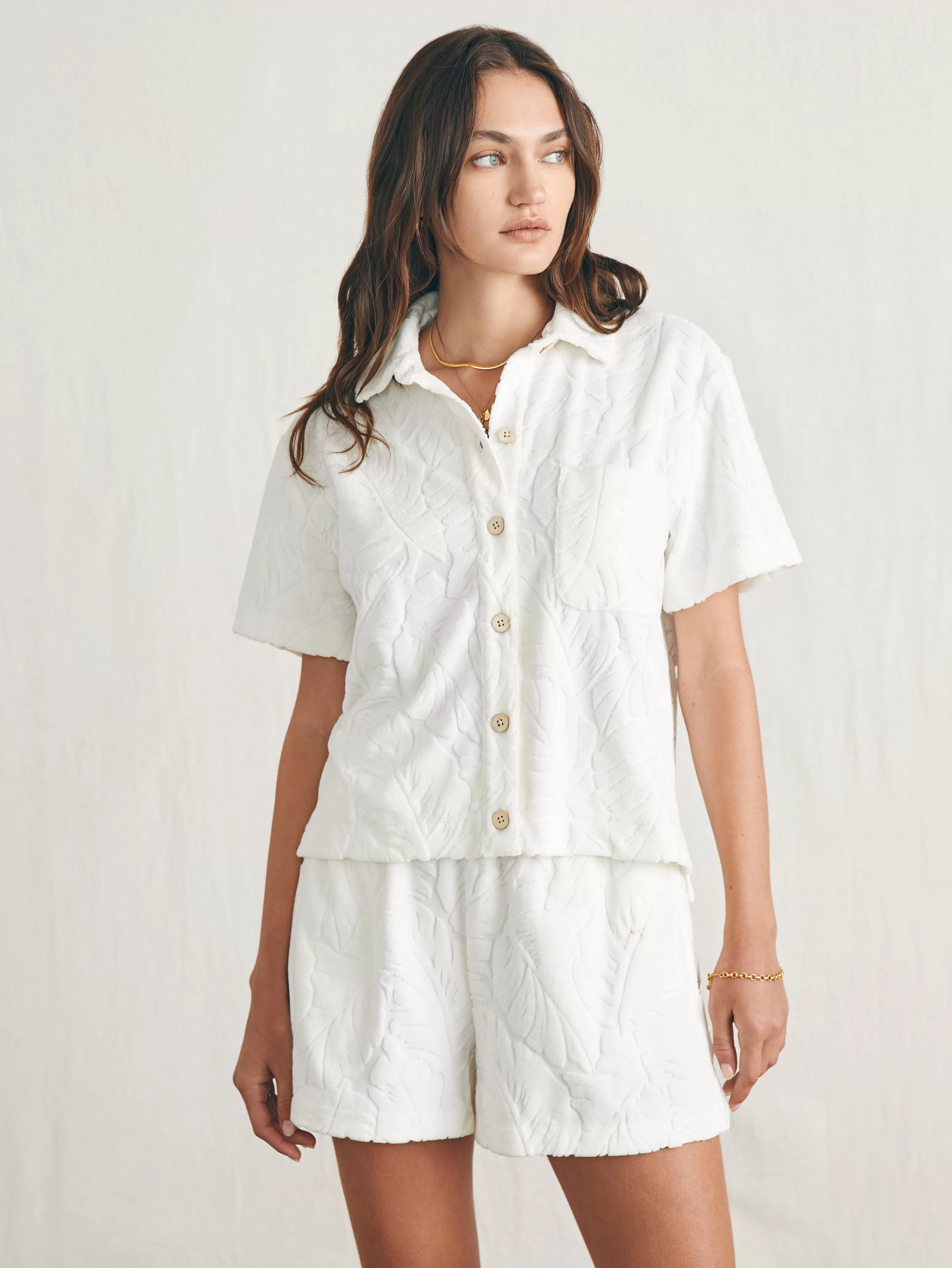 Cabana Towel Terry Short Sleeve Button Up - | Faherty Brand Outlet