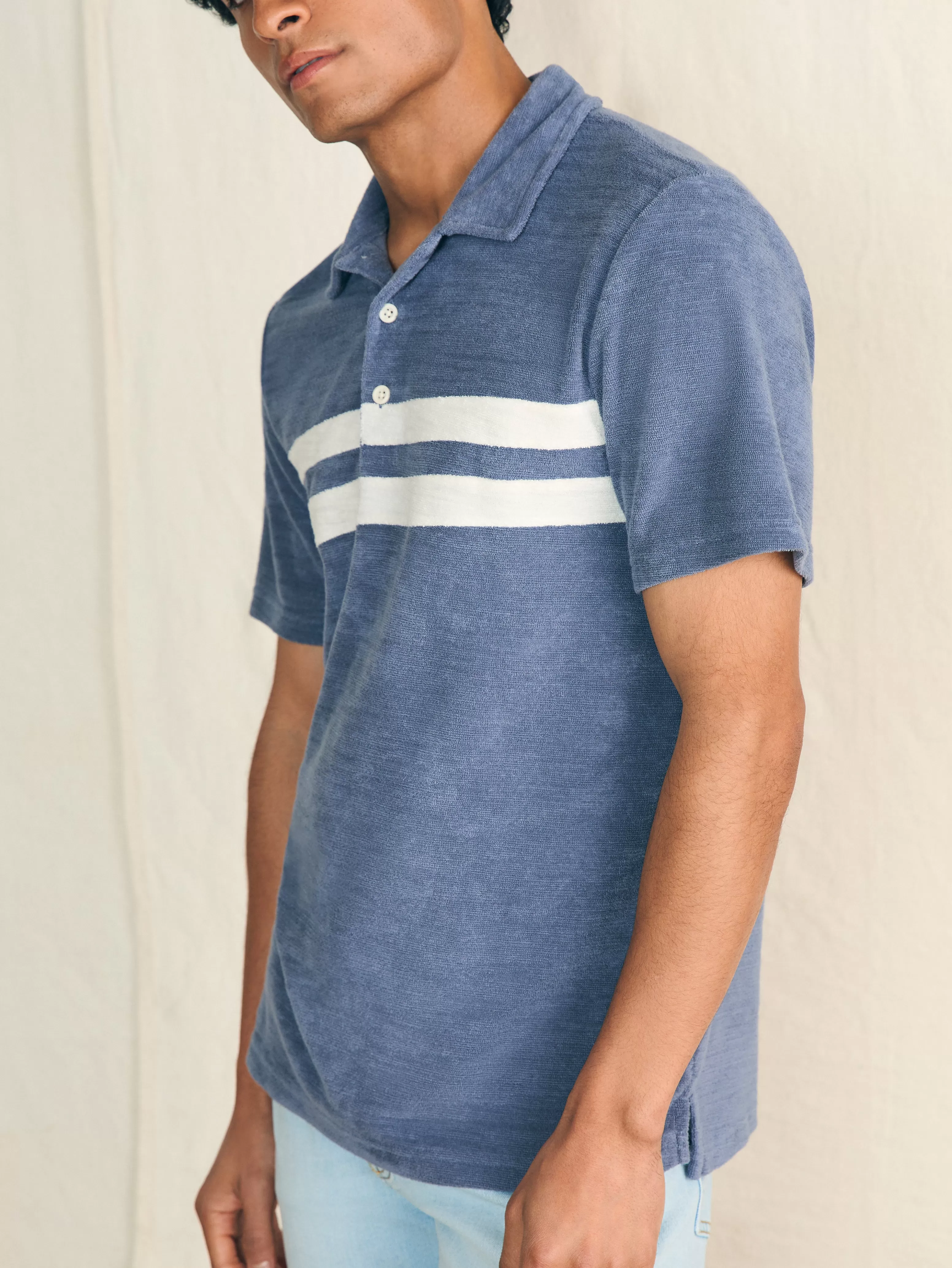 Cabana Towel Terry Surf Stripe Polo Shirt - | Faherty Brand Store
