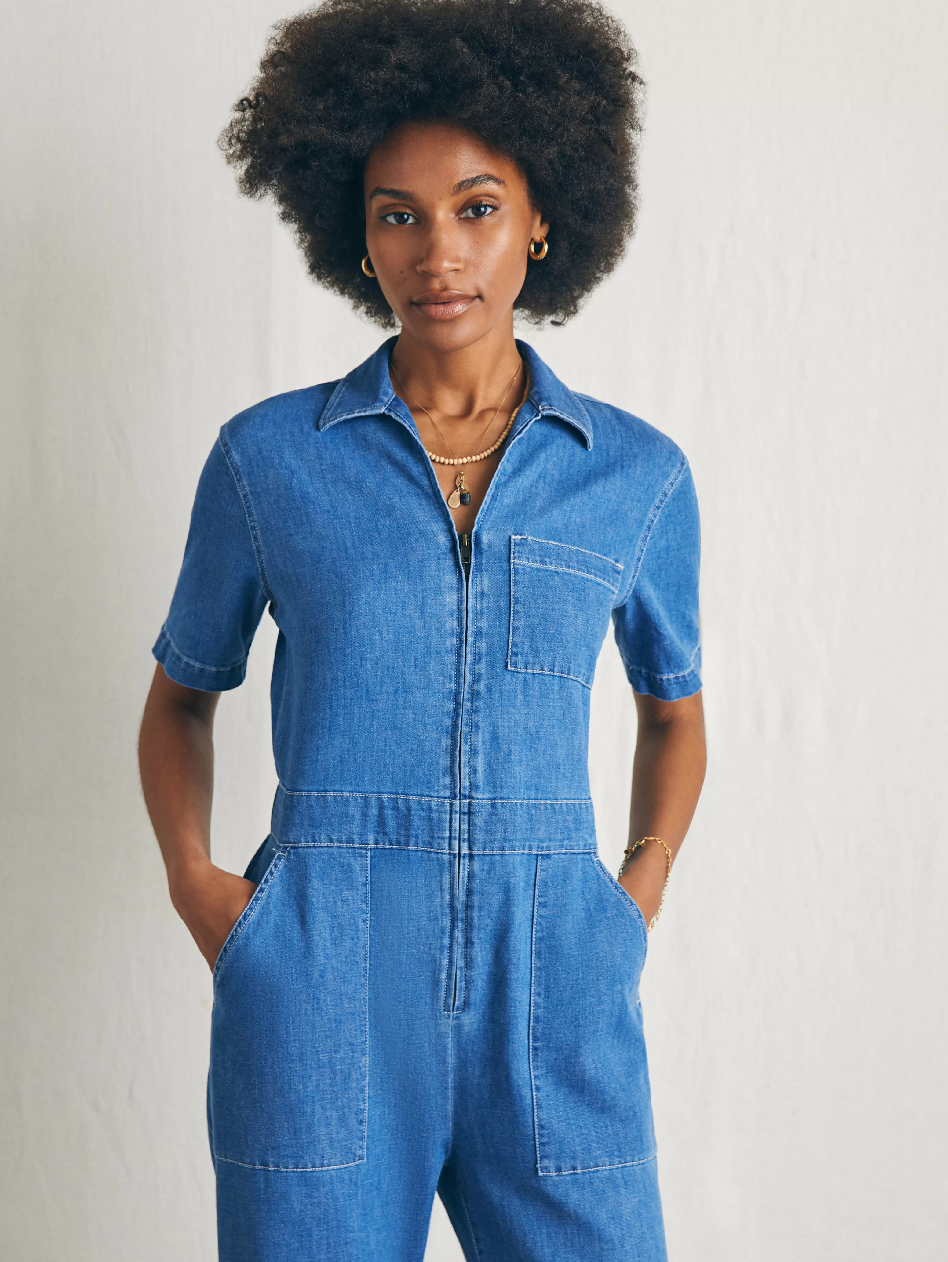 Linen Denim Jumpsuit - | Faherty Brand Best