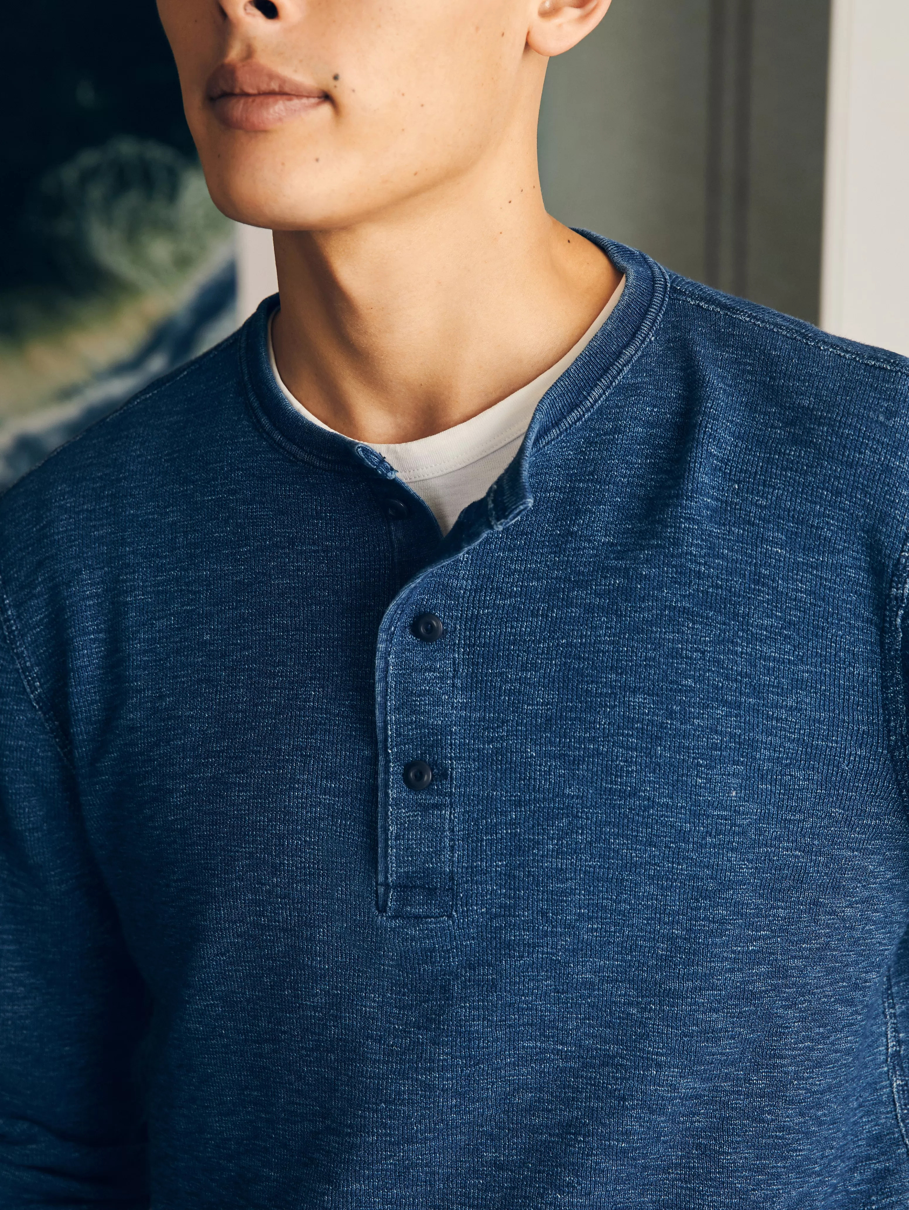 Long-Sleeve Indigo Henley - | Faherty Brand Cheap