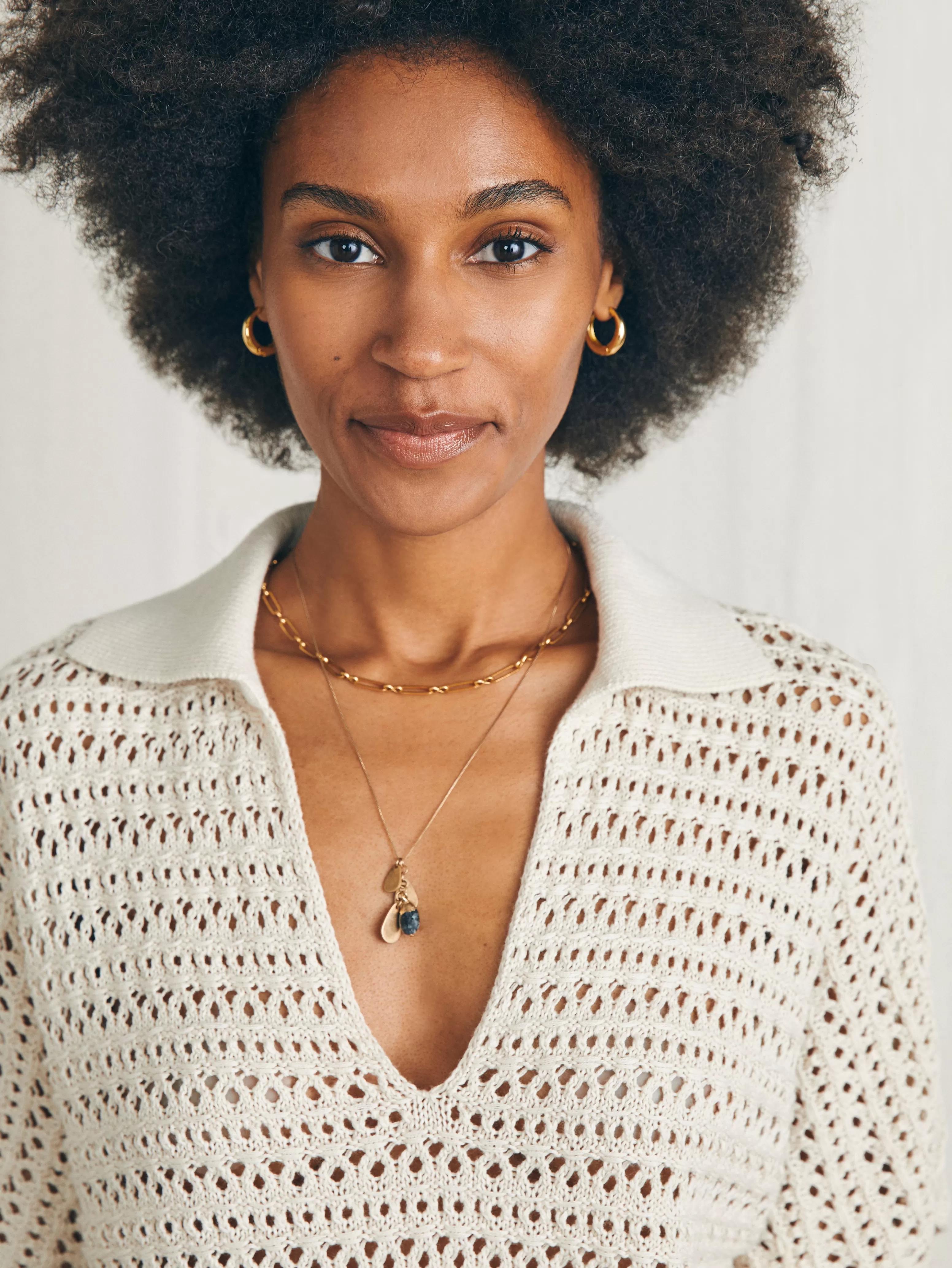 Nusa Crochet Polo Sweater - | Faherty Brand Clearance