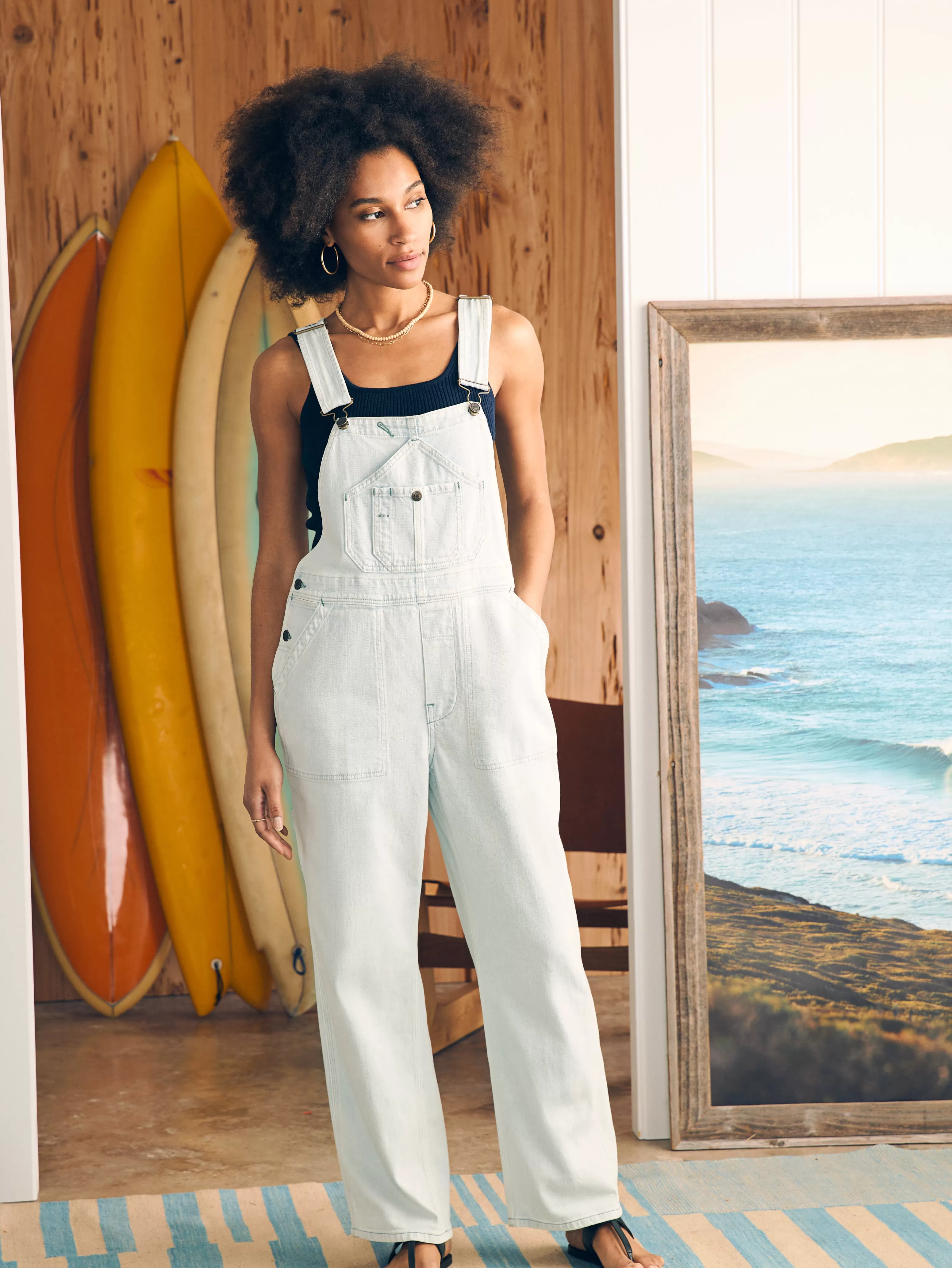 Organic Cotton Denim Riveter Overalls - | Faherty Brand Clearance