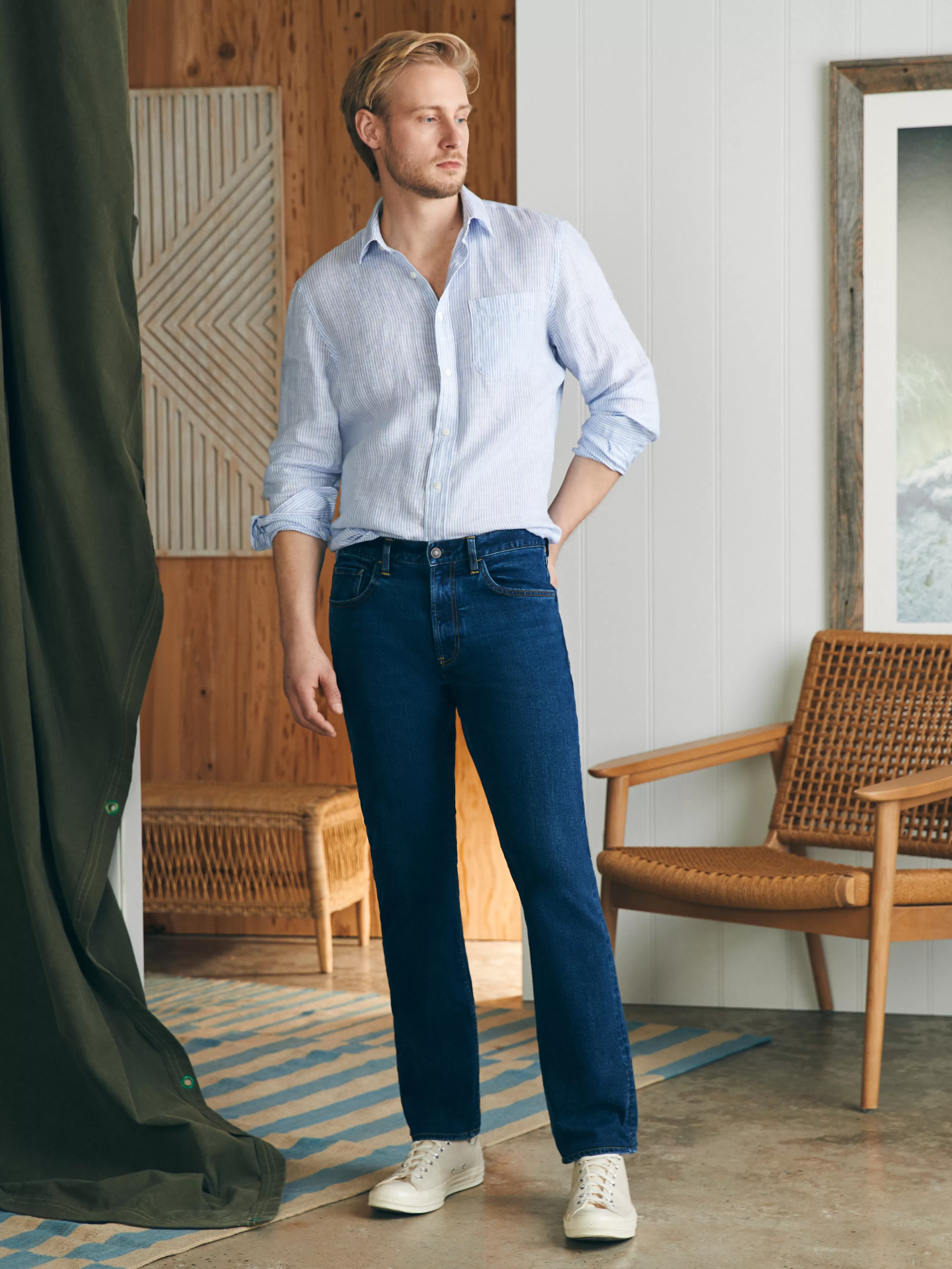 Organic Cotton Slim Straight Denim (32" Inseam) - | Faherty Brand Fashion