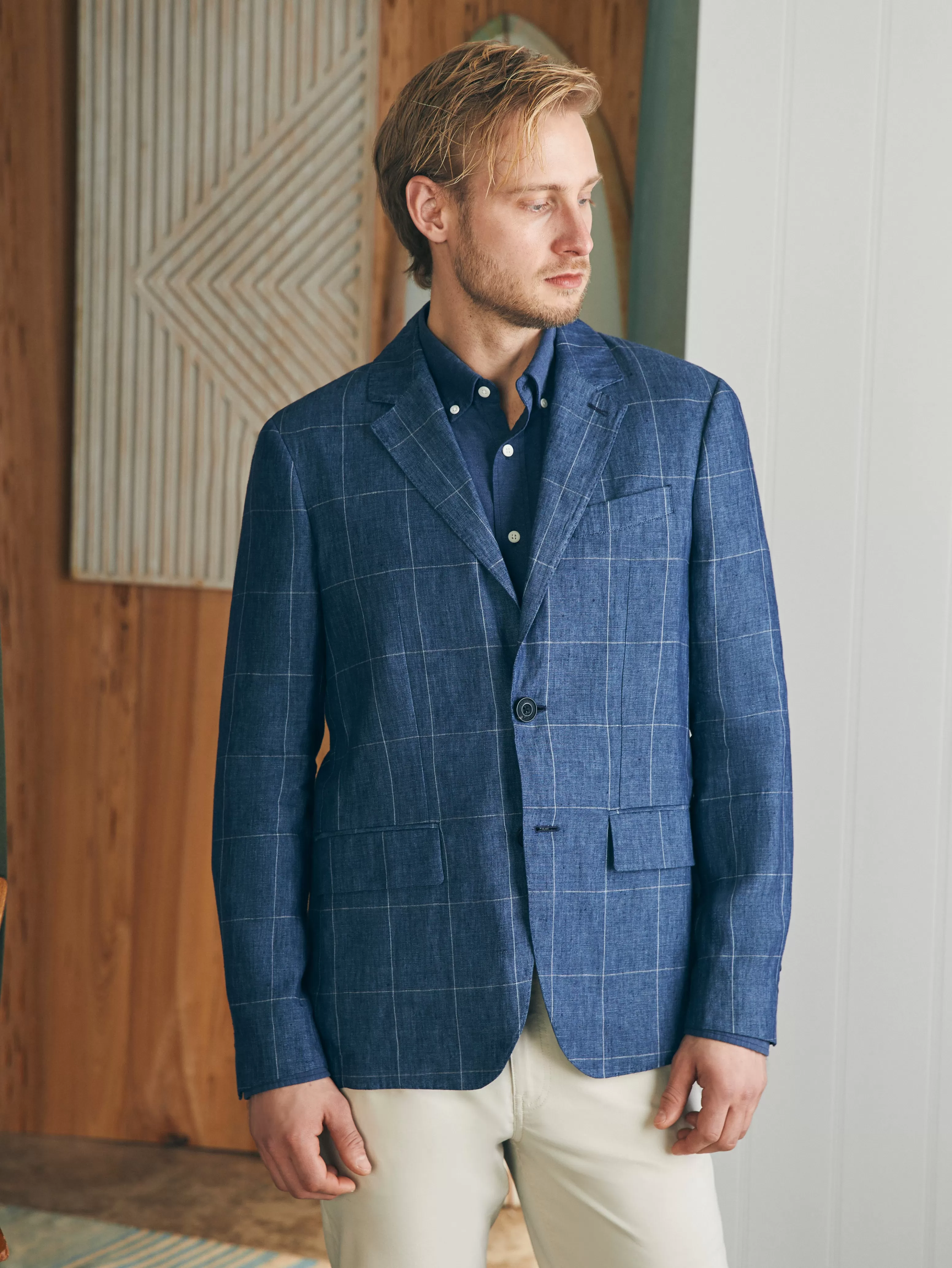 Reserve Linen Windowpane Blazer - | Faherty Brand Shop