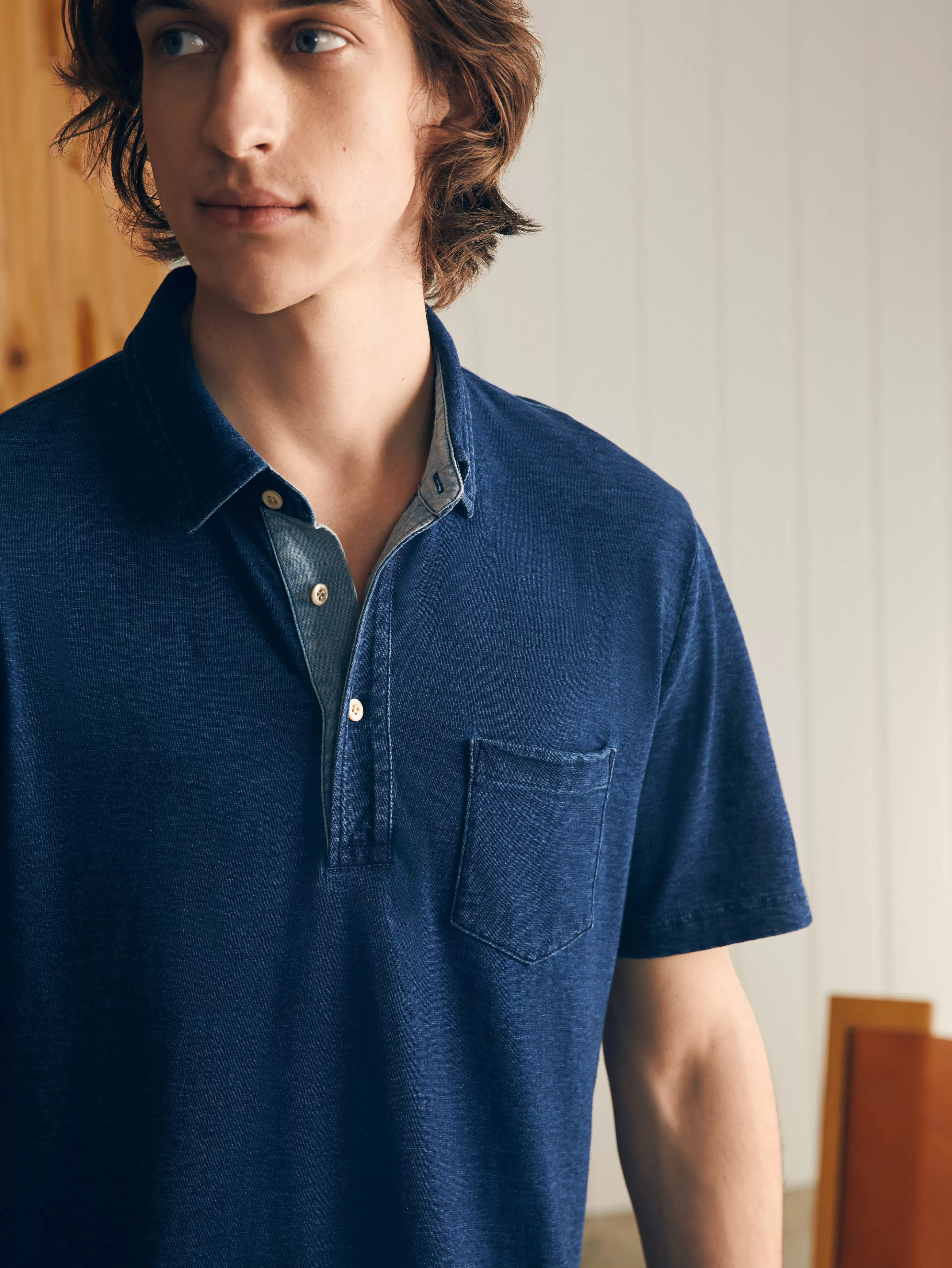 Short-Sleeve Indigo Polo Shirt - | Faherty Brand Cheap