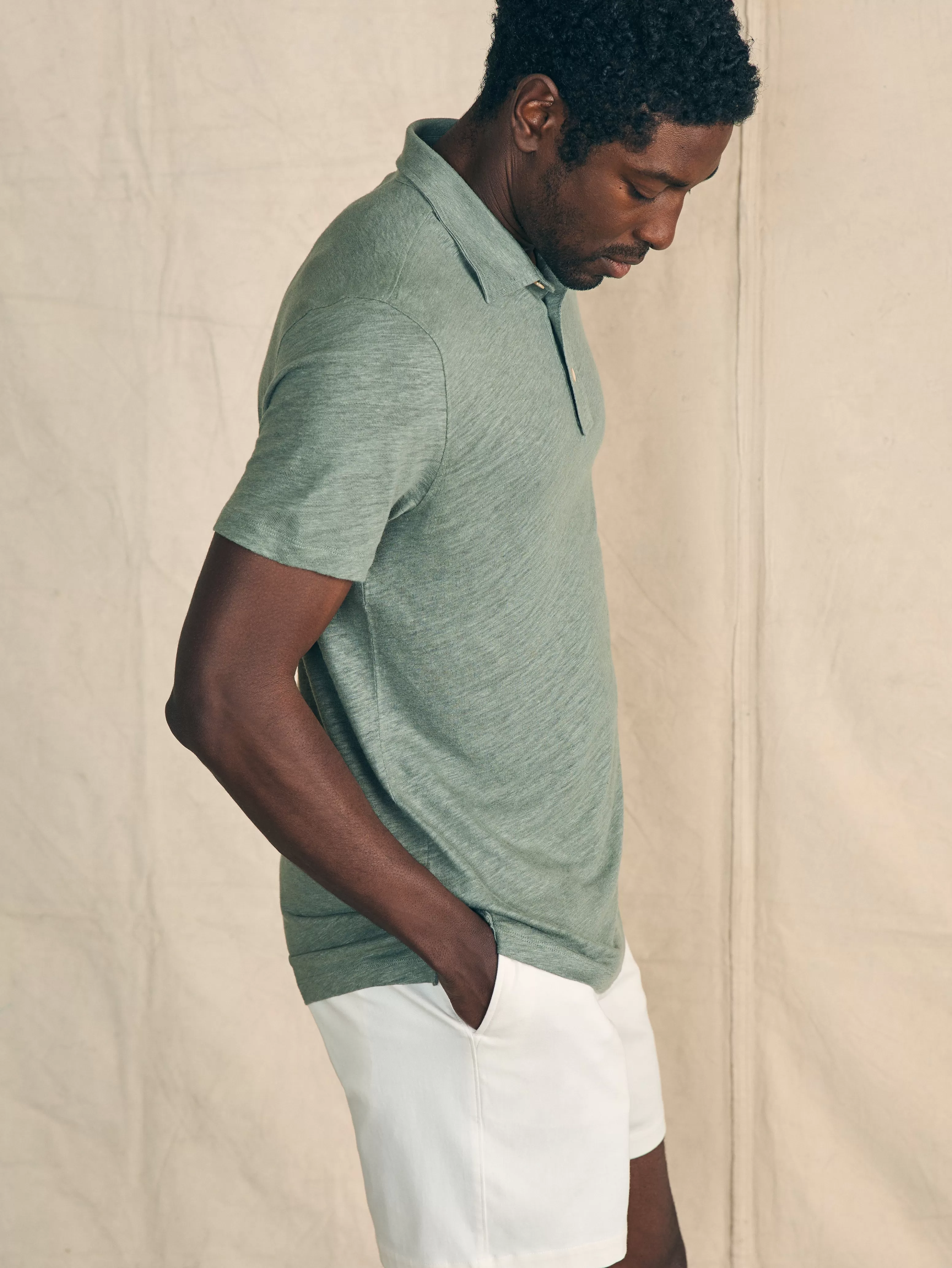 Short-Sleeve Linen Polo - | Faherty Brand Cheap