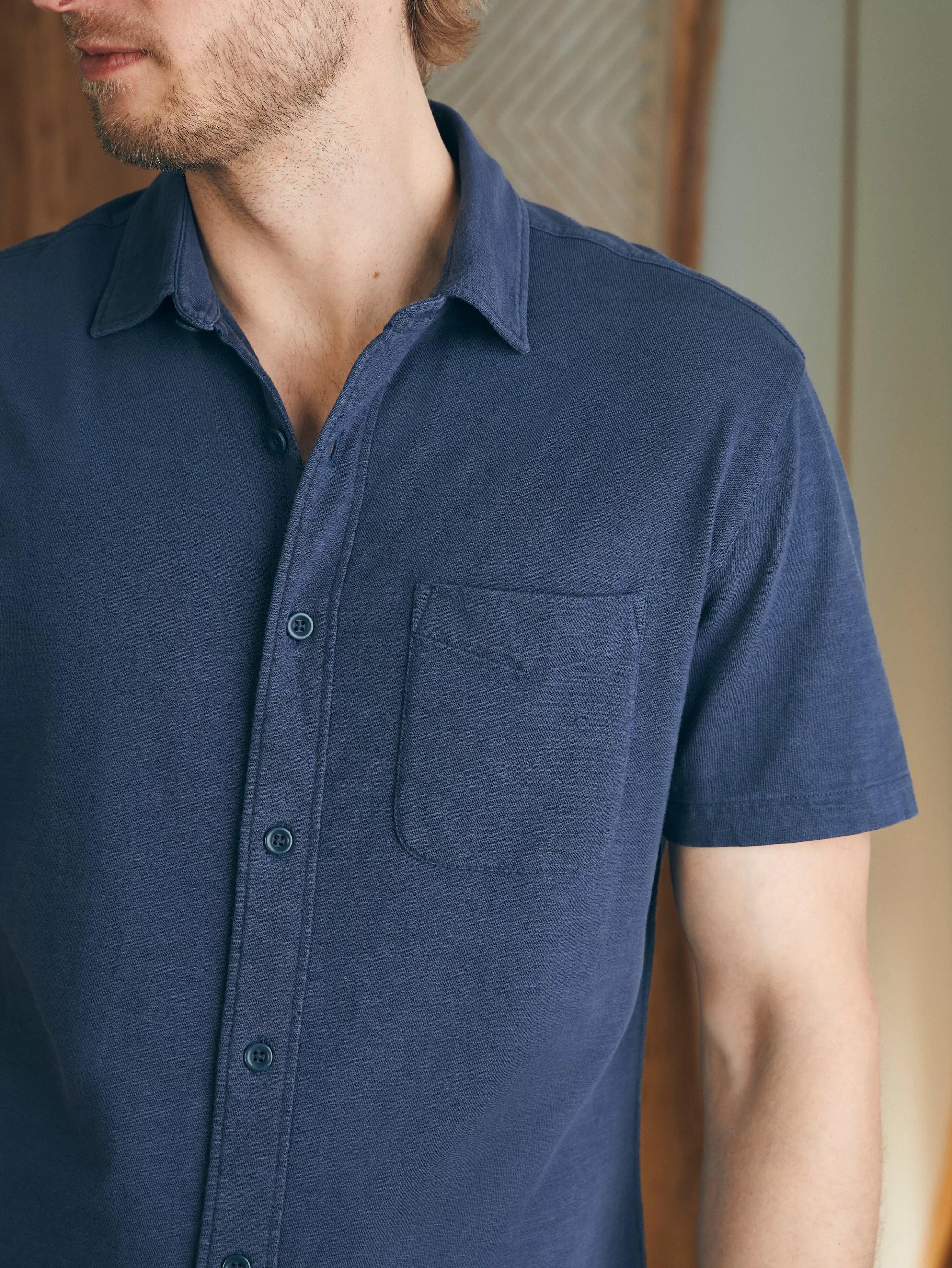 Short-Sleeve Sunwashed Knit Shirt (Single Pocket) - | Faherty Brand Hot