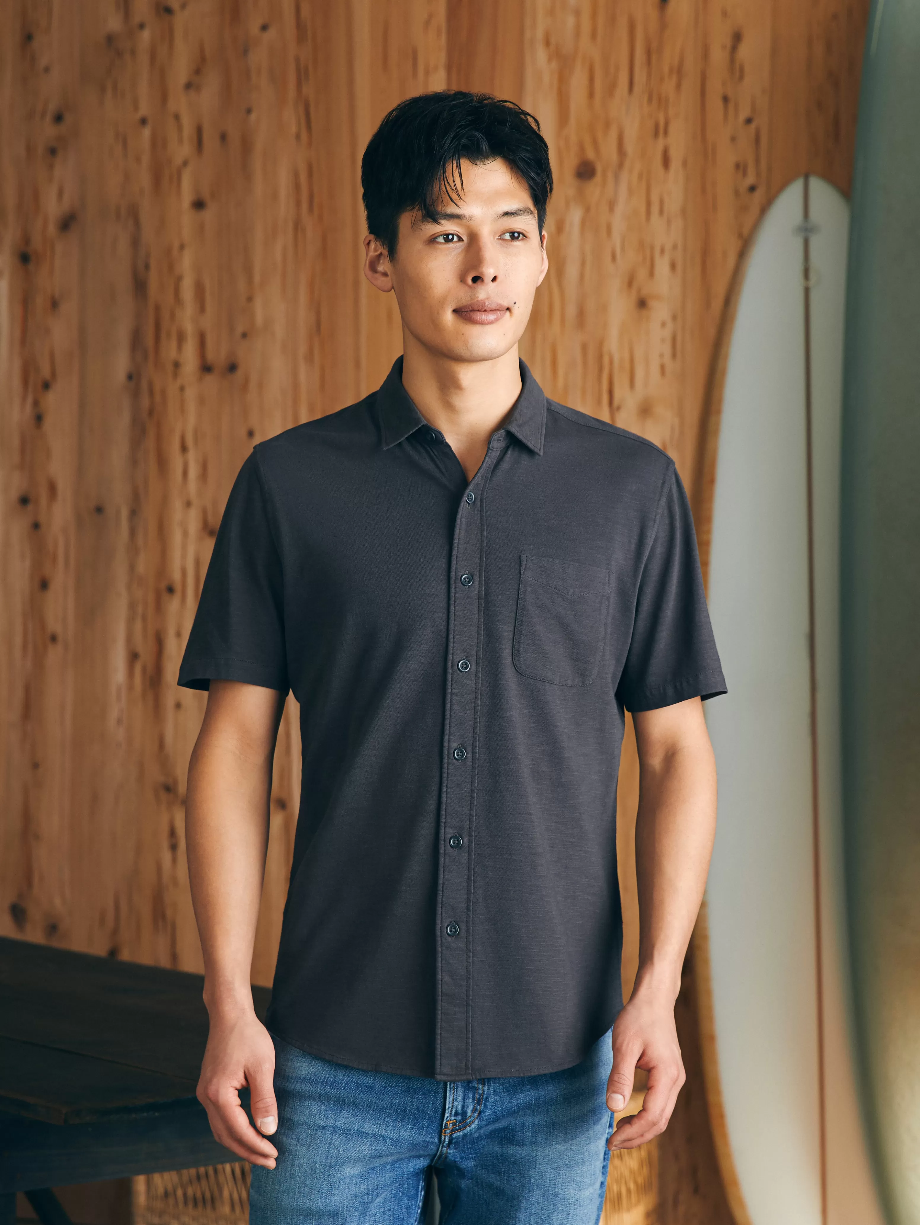 Short-Sleeve Sunwashed Knit Shirt (Single Pocket) - | Faherty Brand Shop