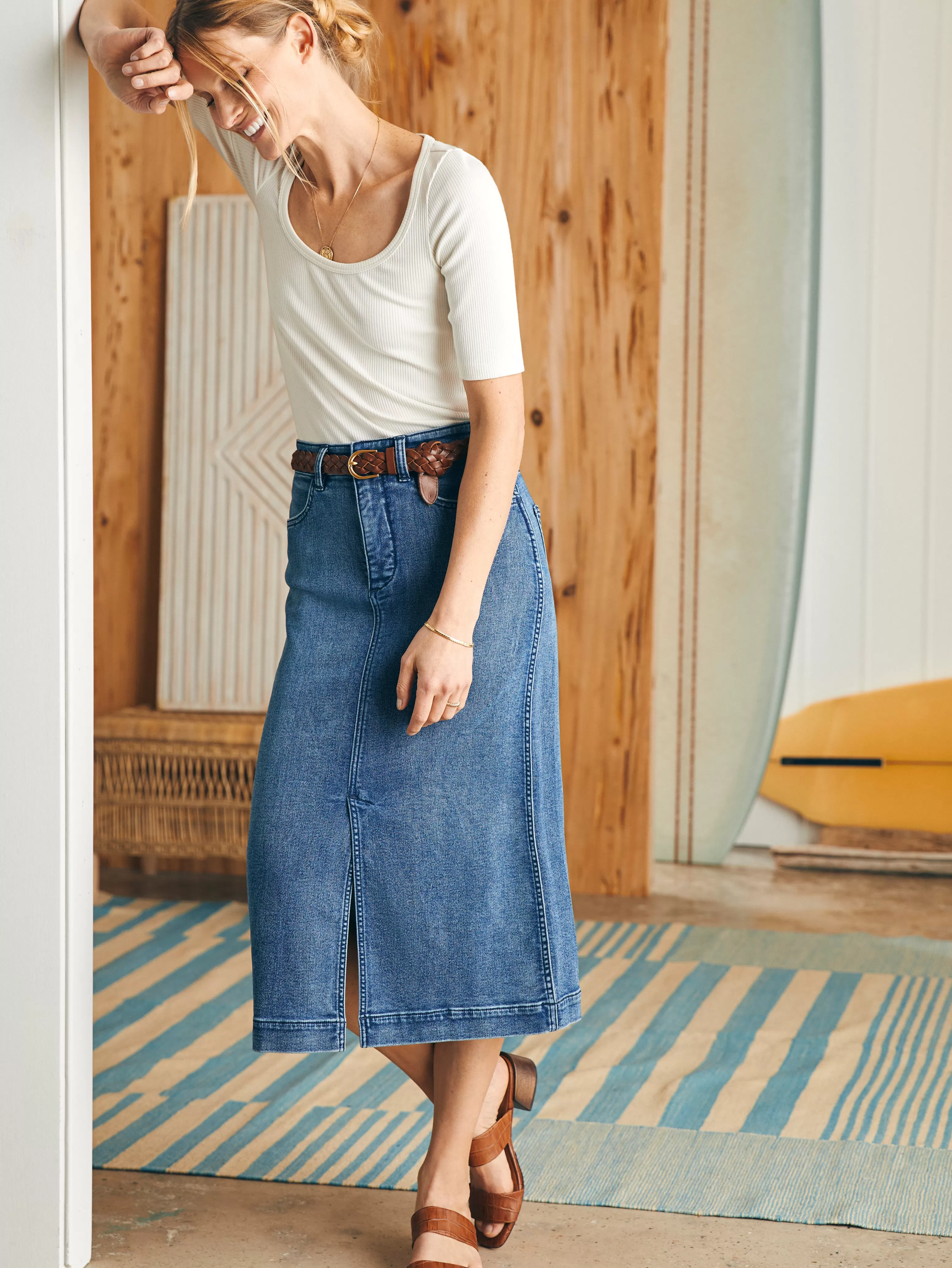 Stretch Terry Midi Skirt - | Faherty Brand Outlet