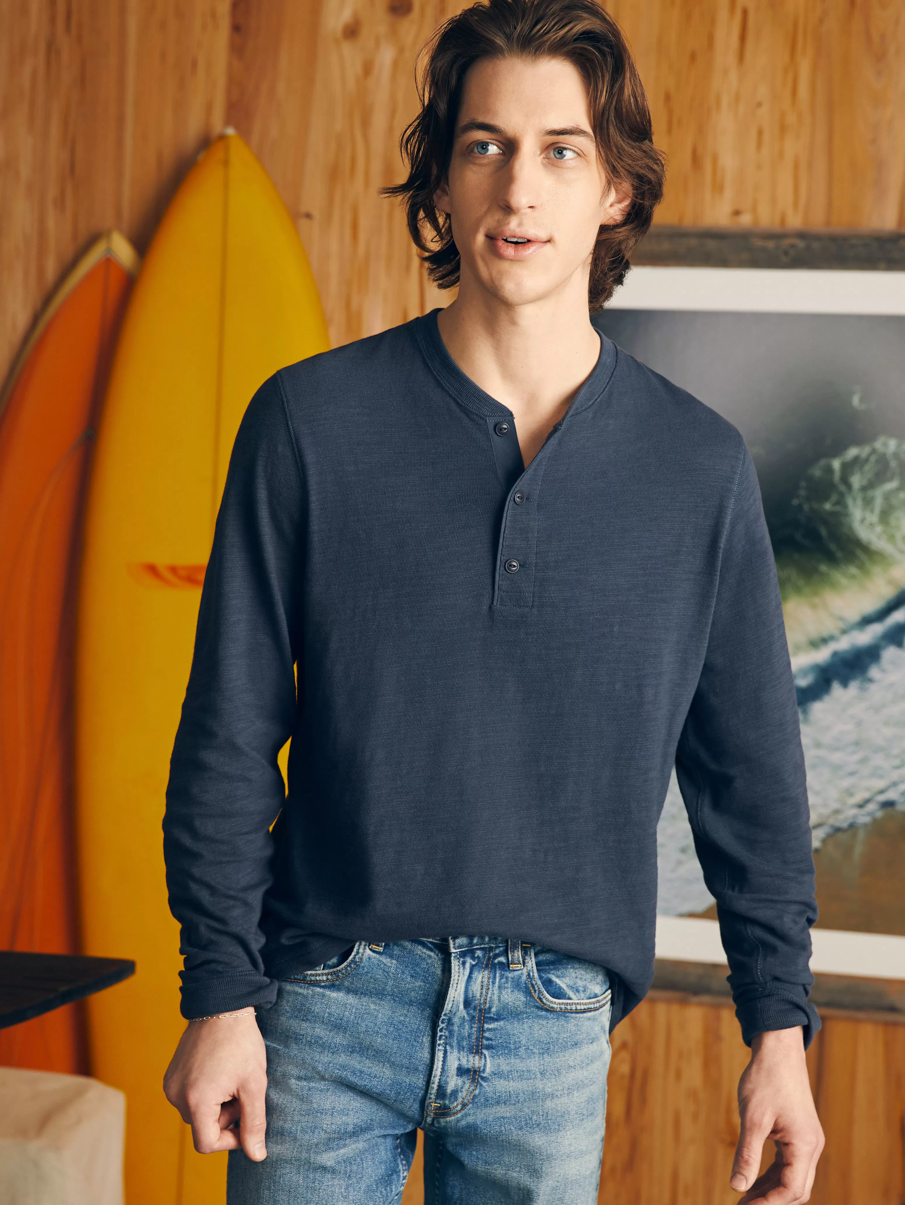 Sunwashed Slub Henley - | Faherty Brand Fashion